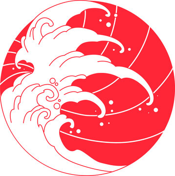 Vector illustration in the style of the great Japanese Oriental wave, isolated on a golden background