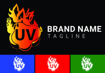 Fire UV Letter Logo And Icon Design Template