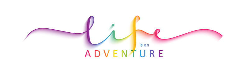 LIFE IS AN ADVENTURE rainbow vector brush calligraphy banner with swashes