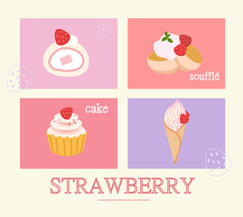 Modern strawberry cake dessert postcard card material background