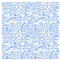 Seamless pattern drawn by a line of doodles forming abstract faces.