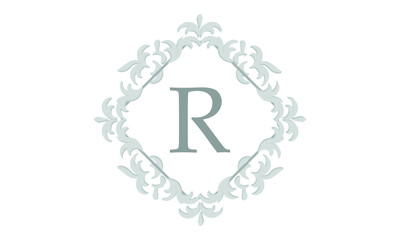 Elegant floral monogram design template for letter R. Wedding monogram. Calligraphic elegant ornament. Business sign, identity monogram for restaurant, boutique, hotel, heraldic, jewelry.