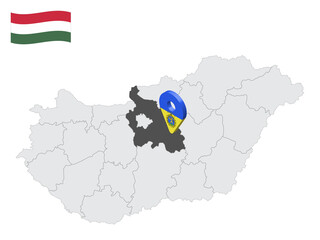 Fototapeta premium Location Pest County on map Hungary. 3d location sign similar to the flag of Pest. Quality map with Regions of the Hungary for your design. EPS10