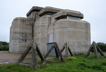 Batz sur Mer, France - March 2, 2022:  Grand Blockhaus is a former Atlantic wall bunker transformed into a museum recreating a German command post during the Second World War. Selective focus.