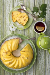 Pancakes in a pan. food photography, dark background