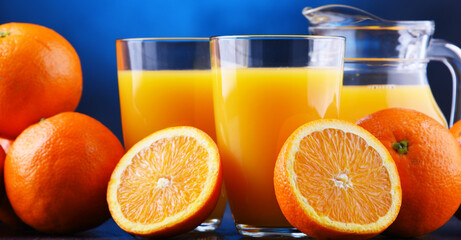 Glasses with freshly squeezed orange juice