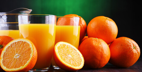 Glasses with freshly squeezed orange juice