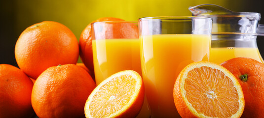 Glasses with freshly squeezed orange juice
