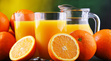 Glasses with freshly squeezed orange juice
