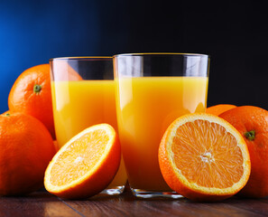 Glasses with freshly squeezed orange juice