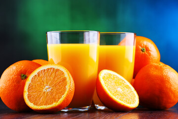 Glasses with freshly squeezed orange juice
