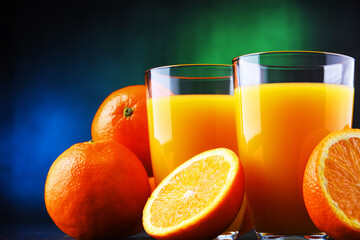 Glasses with freshly squeezed orange juice