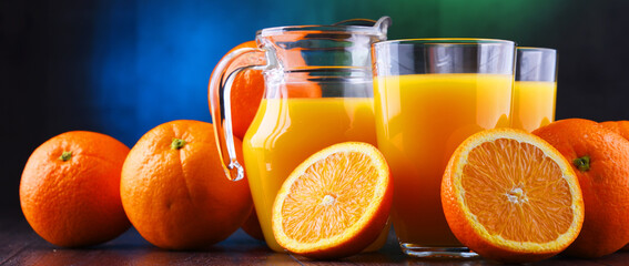 Glasses with freshly squeezed orange juice