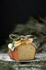 Sweetness Christmas cupcake. food photography, dark background