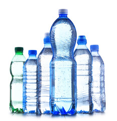 Different sorts of bottles containing mineral water