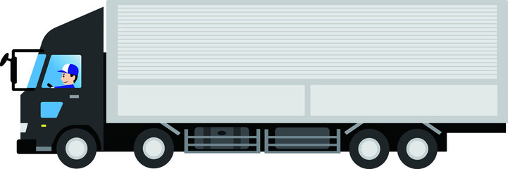 トラックを運転する男性ドライバー（大型・ウイングボディータイプ）