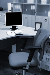 workplace with monitor in modern office
