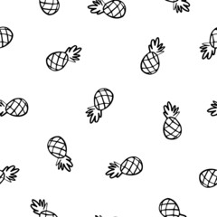 Seamless pattern with black hand drawn pineapples.
