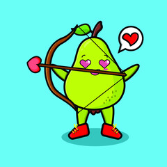 Cute cartoon mascot character romantic cupid pear fruit with love arrow in modern design  