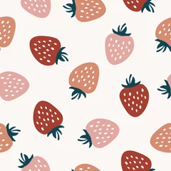 Foto op Canvas Vector naadloos patroon met kleurrijke aardbeien. © FRESH TAKE DESIGN