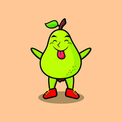 Cute cartoon pear fruit character with flashy expression in cute style  
