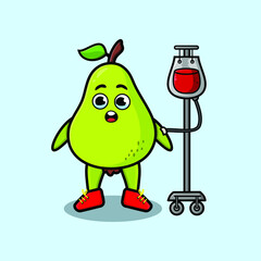 Cute cartoon illustration of pear fruit having blood transfusion with cute modern style deign