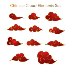 Ancient Chinese Style Cloud Vector Illustration Set for Decorate