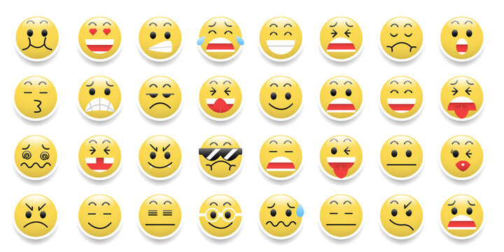 Emoticons icon set, Set of Funny cartoon with Emotional Expressions.