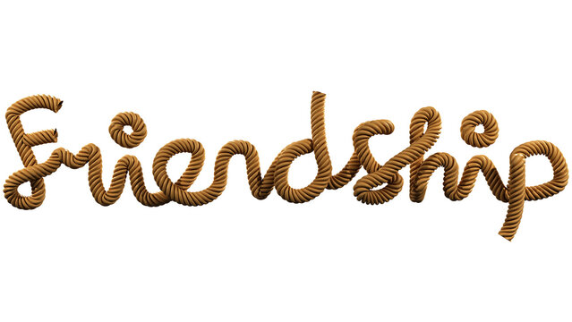 A 3D  Rendering Friendship Word Rope. A rope is a group of fibersthat are twisted together.