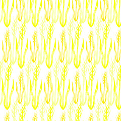 Vector seamless pattern illustration of ears of wheat. Malt beer background. Autumn harvest.