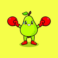 Cute Pear fruit mascot cartoon playing sport with boxing gloves and cute stylish design 