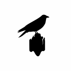 Silhouette logo design of a crow perched on wood. eps 10 vector