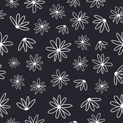 Vector seamless pattern with white daisies and black background