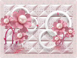 3D wallpaper jewelry beautiful flower and butterfly luxury background for surface