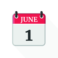Calendar on white background. 1 June. 
