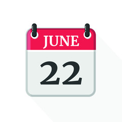 Calendar on white background. 22 June.