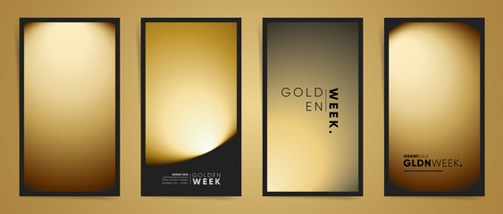 Golden week japan vertical screen template set for social media stories, brochure or poster, asian background. Golden week holiday promo layout with golden luxury blur pattern