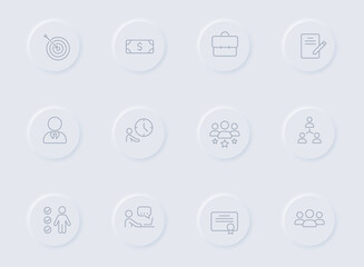 headhunting gray vector icons on round rubber buttons. headhunting icon set for web, mobile apps, ui design and promo business polygraphy