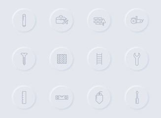 Fototapeta premium home repair gray vector icons on round rubber buttons. home repair icon set for web, mobile apps, ui design and promo business polygraphy