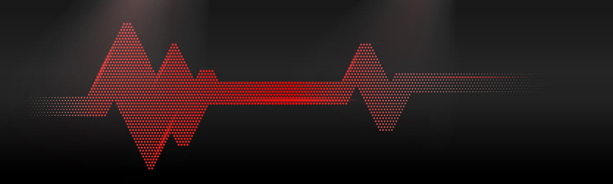 Black background with heart beat line pulse rhythm sign halftone effect background.