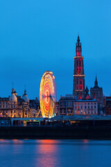 Fototapeta na wymiar Panorama of Antwerp across Scheldt River