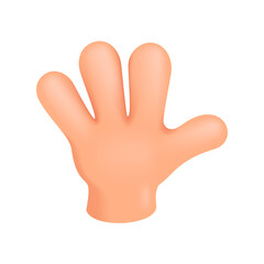 Raised hand in the form of a stop sign in vector cartoon comic style, volumetric raised palm up 3d vector illustration.