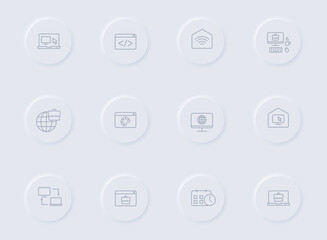 work at home gray vector icons on round rubber buttons. work at home icon set for web, mobile apps, ui design and promo business polygraphy