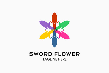 Flower sword logo design with creative and simple stacked concept. Modern vector illustration