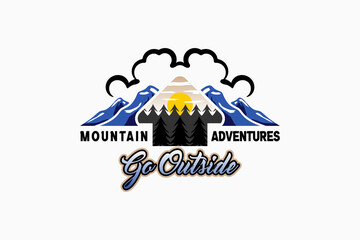 Outdoor or adventurous summer camp vintage Logo design. The fir tree in the arrow blends with nature. Great for shirts, stamps, logos, stickers and labels. Premium vector illustration