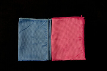 microfiber cleaning cloth in blue and pink colors,