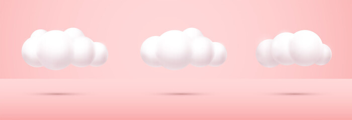 White 3d realistic clouds set isolated on a pastel background. cartoon style Premium Vector