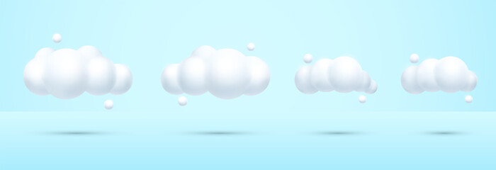 White 3d realistic clouds set isolated on a pastel background. cartoon style Premium Vector
