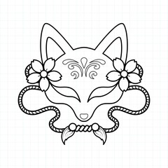 Japanese kitsune mask coloring page, Vector illustration eps.10
