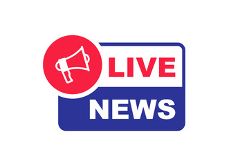 Live news label with megaphone. Breaking news. Announce loudspeaker icon. Vector illustration.